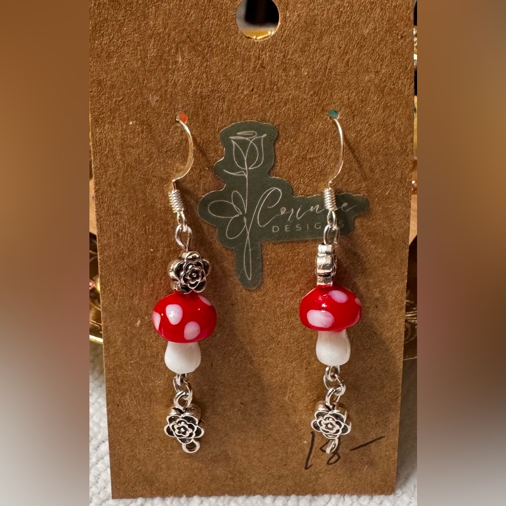Whimsical Red And White Mushroom Dangle Earrings